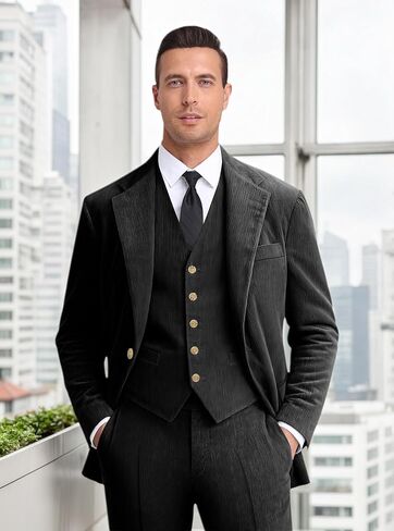 Men Corduroy Suit Slim Fit 3 Pieces Blazer Vest Pants Suits for Men Vintage Wedding Business Party in Saudi Arabia