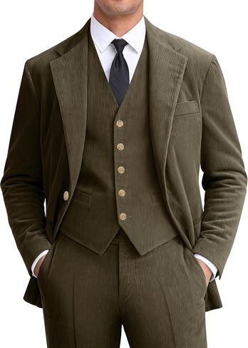Men Corduroy Suit Slim Fit 3 Pieces Blazer Vest Pants Suits for Men Vintage Wedding Business Party in Saudi Arabia
