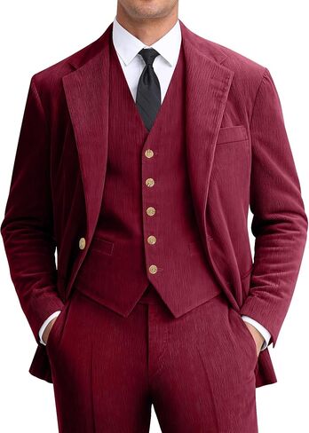 Men Corduroy Suit Slim Fit 3 Pieces Blazer Vest Pants Suits for Men Vintage Wedding Business Party in Saudi Arabia