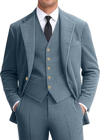 Men Corduroy Suit Slim Fit 3 Pieces Blazer Vest Pants Suits for Men Vintage Wedding Business Party in Saudi Arabia
