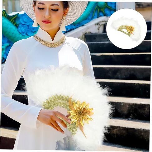 مروحة محمولة باليد من Creative Bride Plume، إكسسوار أنيق لحفلات الزفاف، دعامة تصوير فريدة من نوعها لتزيين الرقص، تصميم متين للاستخدام in Kuwait
