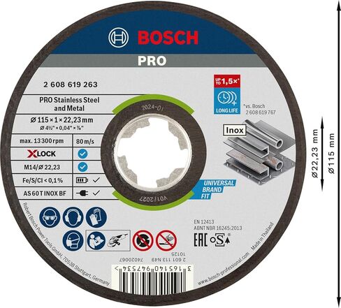 Bosch Professional Straight Cutting Disc Expert (for Inox and Metal, X-LOCK, Diameter 115 mm, Bore Diameter: 22.23 mm, Thickness: 1 mm) in Saudi Arabia