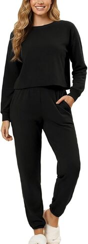 CUPSHE Women's Two Piece Outfit Sweatsuits Set Long Sleeve Loungewear Tracksuit Jogger Set in Saudi Arabia