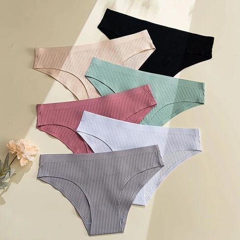 6-Pack Seamless Low-Waist Thong Panties for Women, Ribbed Breathable Underwear Set, Comfortable Soft and Skin-Friendly in Saudi Arabia