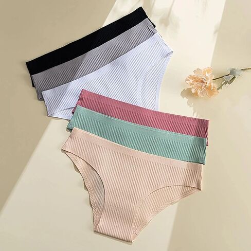 6-Pack Seamless Low-Waist Thong Panties for Women, Ribbed Breathable Underwear Set, Comfortable Soft and Skin-Friendly in Saudi Arabia