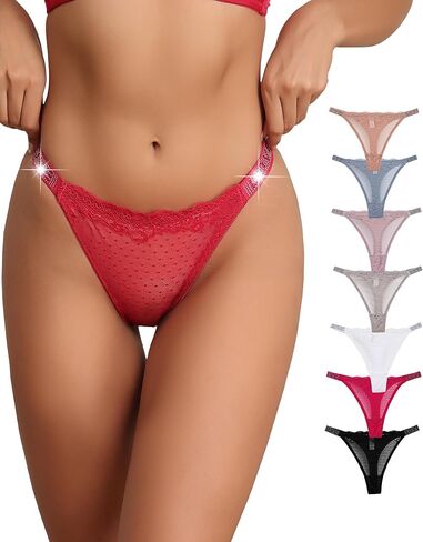 7pcs G-string Thongs For Women Pack Rhinestone-Embellished Strap Cheeky Lace Women's Thong Underwear Set Panties in Saudi Arabia
