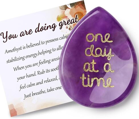 QINJIEJIE One Day at A Time Black Obsidian Healing Crystals, Worry Stones for Anxiety Relief Items You Got This Inspirational Encouragement Gifts for Best Friends Thinking of You Gifts for Women Men in Saudi Arabia