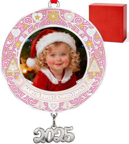 Baby‘s First Christmas Photo Ornament 2024, Personalized Baby Boy Girl First Christmas Ornament, Xmas Tree Hang Decoration, Keepsake Newborn Baby Picture Ornaments Pink in Saudi Arabia