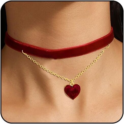 Black Choker Necklaces for Women 90s Red Black Velvet Choker Necklace Thick Thin Chocker Tube Heart Circle Choker Necklace Lace Tatto Collar Necklace Goth Choker Jewelry in Saudi Arabia