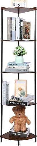 5-Tier Corner Shelf Stand, Industrial Triangle Storage Rack, Rustic Wood and Metal Corner Bookshelf for Living Room, Bedroom, Kitchen, Office in Saudi Arabia