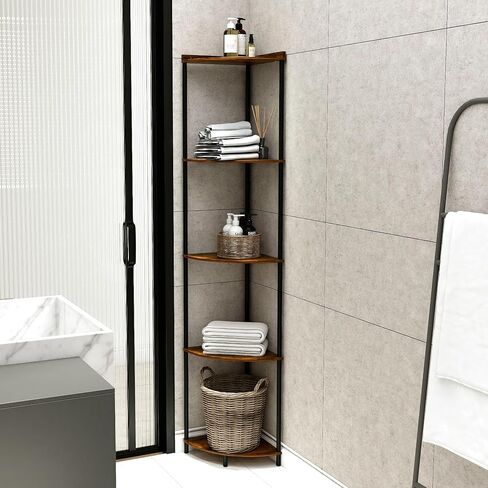 5-Tier Corner Shelf Stand, Industrial Triangle Storage Rack, Rustic Wood and Metal Corner Bookshelf for Living Room, Bedroom, Kitchen, Office in Saudi Arabia