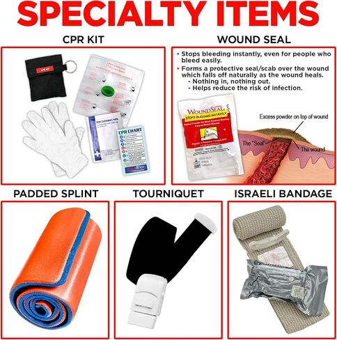Ever-Ready Industries Premium Trauma First Aid Kit for Outdoors, Workplace, and Home - Exceed OSHA Guidelines and ANSI 2009 Standards - 240 Pieces - Includes Bonus Travel Kit in Saudi Arabia