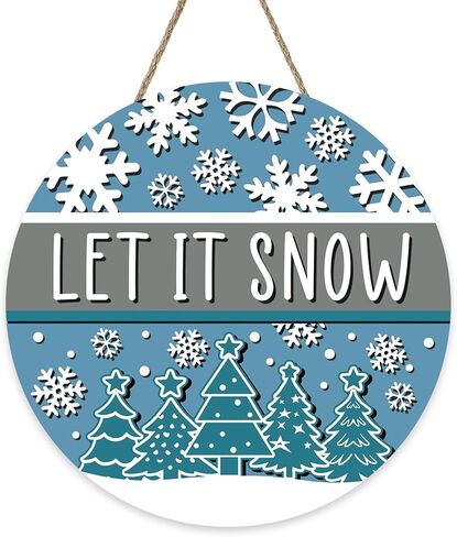 Welcome Winter Snowman Blue Front Door Sign, Snowflake Wood Hanger Outdoor Outside Porch Home Decor, Farmhouse Rustic Christmas Wooden Wreath Indoor Wall Hanging Decoration in Kuwait