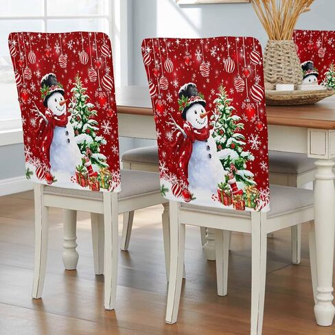 DecorLovee الوردي كرسي عيد الميلاد الغطاء الخلفي، ثلج رجل الطعام كرسي يغطي حامي، كرات شجرة عيد الميلاد ندفة الثلج كرسي يغطي أغطية كرسي قابلة للإزالة لإزالة الأعشاب الضارة مأدبة عيد الميلاد حزب 19 "× 20"، 4 حزمة in Kuwait