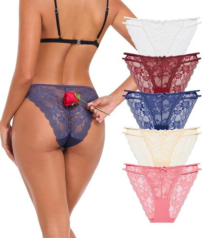 ANLIQI Womens Sexy Underwear Lace String Bikini Panties Pack Hi Cut Hipster Lingerie Stretch Ladies Seamless Cheeky Briefs in Saudi Arabia