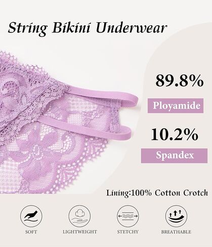 ANLIQI Womens Sexy Underwear Lace String Bikini Panties Pack Hi Cut Hipster Lingerie Stretch Ladies Seamless Cheeky Briefs in Saudi Arabia