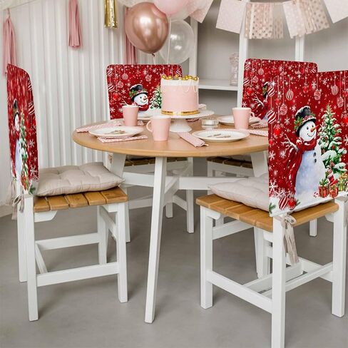 DecorLovee الوردي كرسي عيد الميلاد الغطاء الخلفي، ثلج رجل الطعام كرسي يغطي حامي، كرات شجرة عيد الميلاد ندفة الثلج كرسي يغطي أغطية كرسي قابلة للإزالة لإزالة الأعشاب الضارة مأدبة عيد الميلاد حزب 19 "× 20"، 4 حزمة in Kuwait