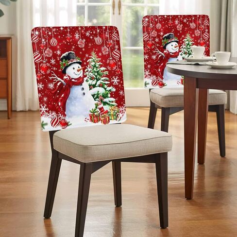 DecorLovee الوردي كرسي عيد الميلاد الغطاء الخلفي، ثلج رجل الطعام كرسي يغطي حامي، كرات شجرة عيد الميلاد ندفة الثلج كرسي يغطي أغطية كرسي قابلة للإزالة لإزالة الأعشاب الضارة مأدبة عيد الميلاد حزب 19 "× 20"، 4 حزمة in Kuwait
