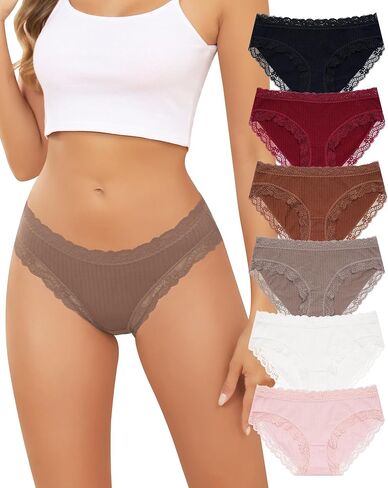 LEVAO Cotton Underwear for Women Lace Cheeky Bikini Panties Full Coverage Soft Stretch Hipster Ladies Briefs 6 Pack S-XL in Saudi Arabia