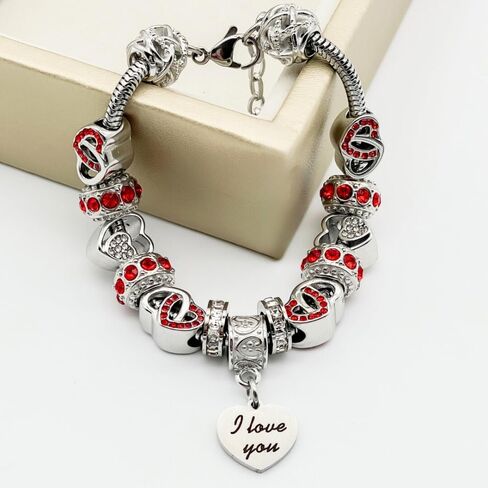 BELLA'S YARD I Love You Bracelet, Gifts for her, Charm Bracelet for Women, 100% Stainless Steel, Water & Tarnish Resistant, Mothers Day Gift, Ideal Anniversary or Birthday Gift for Wife, Jewelry for in Saudi Arabia