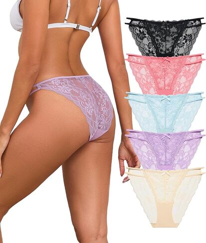 ANLIQI Womens Sexy Underwear Lace String Bikini Panties Pack Hi Cut Hipster Lingerie Stretch Ladies Seamless Cheeky Briefs in Saudi Arabia