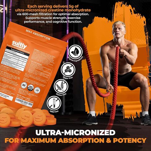 علكات الكرياتين العضوية فائقة الصغر من وزارة الزراعة الأمريكية للرجال والنساء؛ Orange Max Absorption 5g Creatine Gummies خالية من السكر لاكتساب العضلات والطاقة والانتعاش؛ أداة بناء العضلات للنساء مع حقيبة - عدد 120 in Kuwait