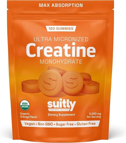 علكات الكرياتين العضوية فائقة الصغر من وزارة الزراعة الأمريكية للرجال والنساء؛ Orange Max Absorption 5g Creatine Gummies خالية من السكر لاكتساب العضلات والطاقة والانتعاش؛ أداة بناء العضلات للنساء مع حقيبة - عدد 120 in Kuwait