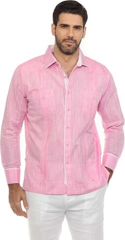 قميص Mojito الرجالي من مزيج القطن Guayabera Chacabana بأكمام طويلة مع زخرفة مميزة in Kuwait