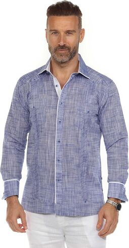 Mojito Men's Cotton Blend Guayabera Chacabana Shirt Long Sleeve with Accent Trim in Saudi Arabia