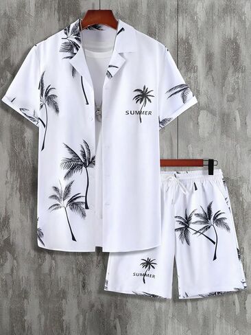 Men's 2 Piece Vacation Beach Outfits Floral Button Down Shirt and Shorts Set Cruise Attire in Saudi Arabia