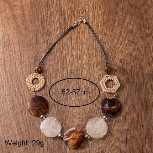 Geometric Vintage Necklace Handmade Geometric Acrylic Round Piece Vintage Necklace Acrylic Accessories(Brown) in Saudi Arabia