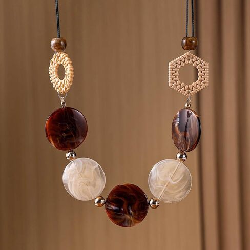 Geometric Vintage Necklace Handmade Geometric Acrylic Round Piece Vintage Necklace Acrylic Accessories(Brown) in Saudi Arabia
