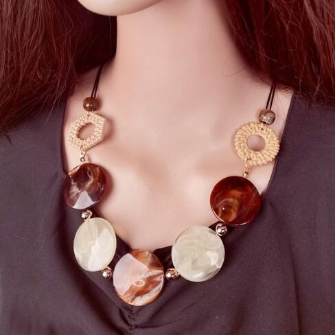 Geometric Vintage Necklace Handmade Geometric Acrylic Round Piece Vintage Necklace Acrylic Accessories(Brown) in Saudi Arabia
