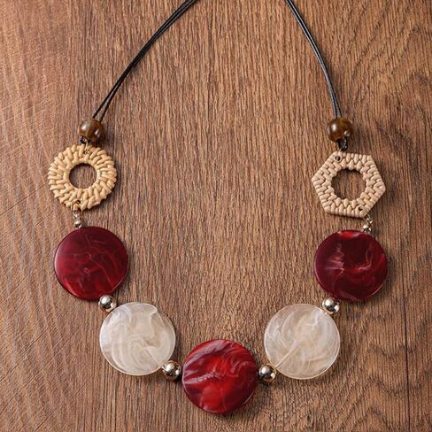 Geometric Vintage Necklace Handmade Geometric Acrylic Round Piece Vintage Necklace Acrylic Accessories(Brown) in Saudi Arabia