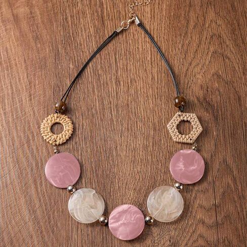 Geometric Vintage Necklace Handmade Geometric Acrylic Round Piece Vintage Necklace Acrylic Accessories(Brown) in Saudi Arabia