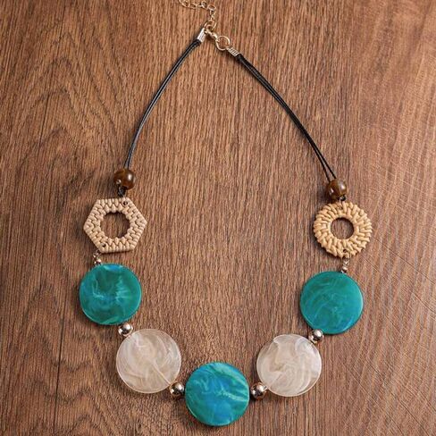 Geometric Vintage Necklace Handmade Geometric Acrylic Round Piece Vintage Necklace Acrylic Accessories(Brown) in Saudi Arabia