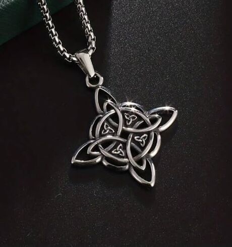 Celtic Knot Hollowed Pendant Necklace Stainless Steel Hip Hop Silver Plated Punk Nordic Clavicle Chain Collar Necklace Vintage Chic Fashion Female Jewelry Party Birthday Gift for Men and Women in Saudi Arabia