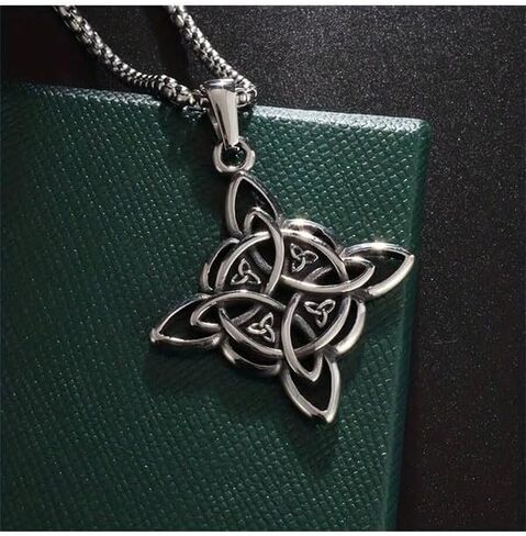 Celtic Knot Hollowed Pendant Necklace Stainless Steel Hip Hop Silver Plated Punk Nordic Clavicle Chain Collar Necklace Vintage Chic Fashion Female Jewelry Party Birthday Gift for Men and Women in Saudi Arabia