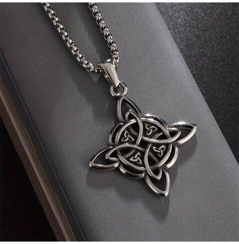 Celtic Knot Hollowed Pendant Necklace Stainless Steel Hip Hop Silver Plated Punk Nordic Clavicle Chain Collar Necklace Vintage Chic Fashion Female Jewelry Party Birthday Gift for Men and Women in Saudi Arabia