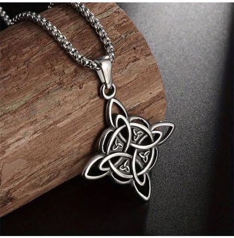 Celtic Knot Hollowed Pendant Necklace Stainless Steel Hip Hop Silver Plated Punk Nordic Clavicle Chain Collar Necklace Vintage Chic Fashion Female Jewelry Party Birthday Gift for Men and Women in Saudi Arabia