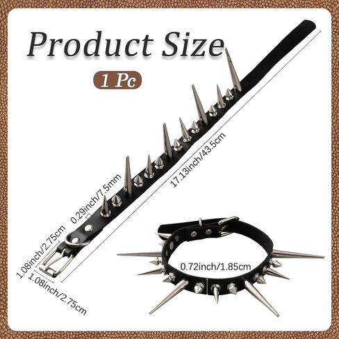Goth PU Leather Necklace Punk Long Spiked Collar Choker Metal Rivet Spikes Studded Black Leather Collar Chian Adjustable Rock Biker Strap with Clasp for Costume Jewelry Halloween Party Gift in Saudi Arabia