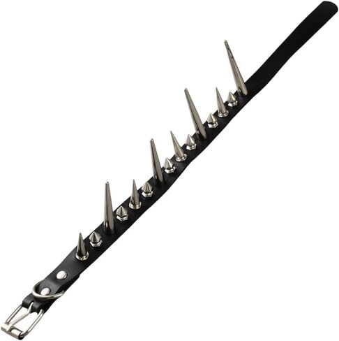Goth PU Leather Necklace Punk Long Spiked Collar Choker Metal Rivet Spikes Studded Black Leather Collar Chian Adjustable Rock Biker Strap with Clasp for Costume Jewelry Halloween Party Gift in Saudi Arabia