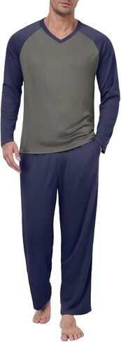 Feiersi Men's Pajama Set Soft Long Sleeve Pjs Sets Lightweight V-neck Cmfy Loungewear Shirts With Pockets in Saudi Arabia
