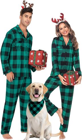 Christmas Family Matching Pajamas Set Couples Button Down Sleepwear Loungewear Long Sleeve Plaid Pjs Lounge Set in Saudi Arabia