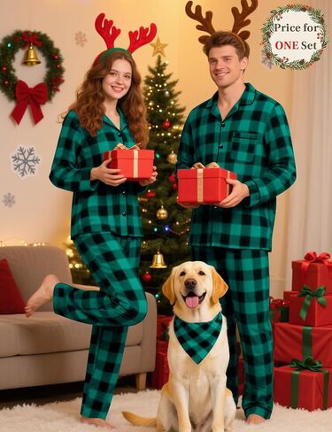 Christmas Family Matching Pajamas Set Couples Button Down Sleepwear Loungewear Long Sleeve Plaid Pjs Lounge Set in Saudi Arabia