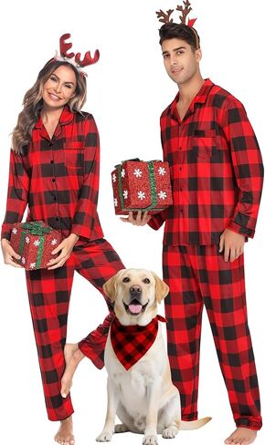 Christmas Family Matching Pajamas Set Couples Button Down Sleepwear Loungewear Long Sleeve Plaid Pjs Lounge Set in Saudi Arabia