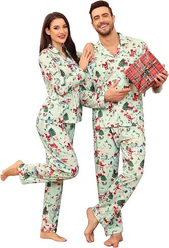 Christmas Family Matching Pajamas Set Couples Button Down Sleepwear Loungewear Long Sleeve Plaid Pjs Lounge Set in Saudi Arabia