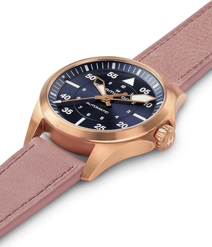 Hamilton Khaki Aviation Pilot Automatic Men's Watch, 36mm Stainless Steel Case, Swiss Made, Blue Dial Analog Wrist Watch, 100m Waterproof, Sapphire Crystal, 3-Hand Movement, Calf Leather Strap in Saudi Arabia
