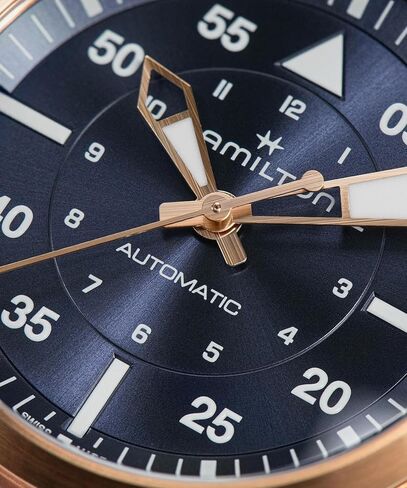 Hamilton Khaki Aviation Pilot Automatic Men's Watch, 36mm Stainless Steel Case, Swiss Made, Blue Dial Analog Wrist Watch, 100m Waterproof, Sapphire Crystal, 3-Hand Movement, Calf Leather Strap in Saudi Arabia