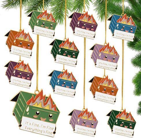5 Pcs Dumpster Fire Christmas Metal Ornament Everything's Fine Ornament Emotional Support Employee Appreciation Gift Funny Christmas Ornaments Thank You Gifts for Team Coworker in Kuwait